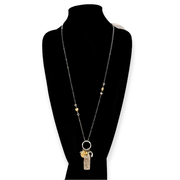 J. Jill Jewelry - J Jill Two Tone Charm Pendant Necklace Floral Engraving